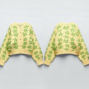 NWOT ZARA FLORAL JACQUARD KNIT CARDIGAN SIZE L 4331/023/050